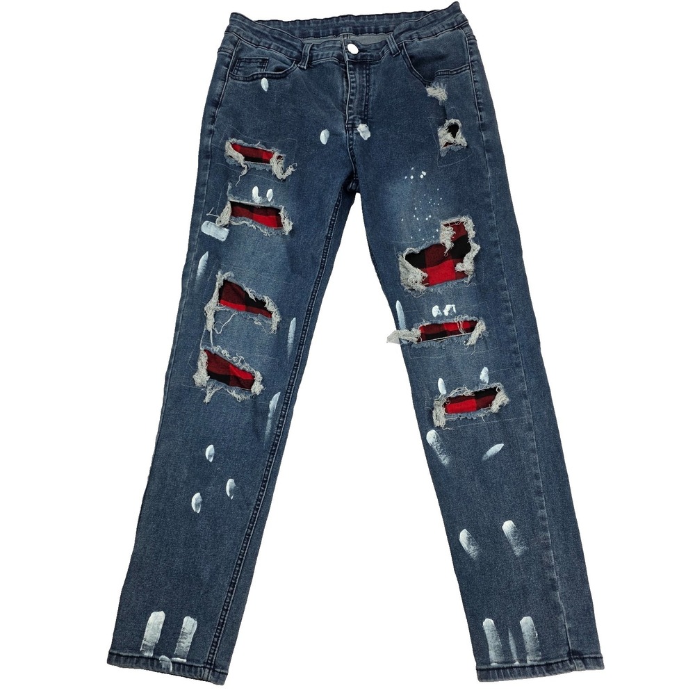 Romwe Womens Jeans‎ Distressed Modified Patches Size M